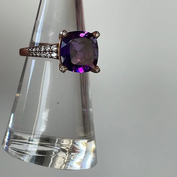 3 ct.Amethyst Cushion Cut Round Ring 6 1/2 - Picture 16 of 16